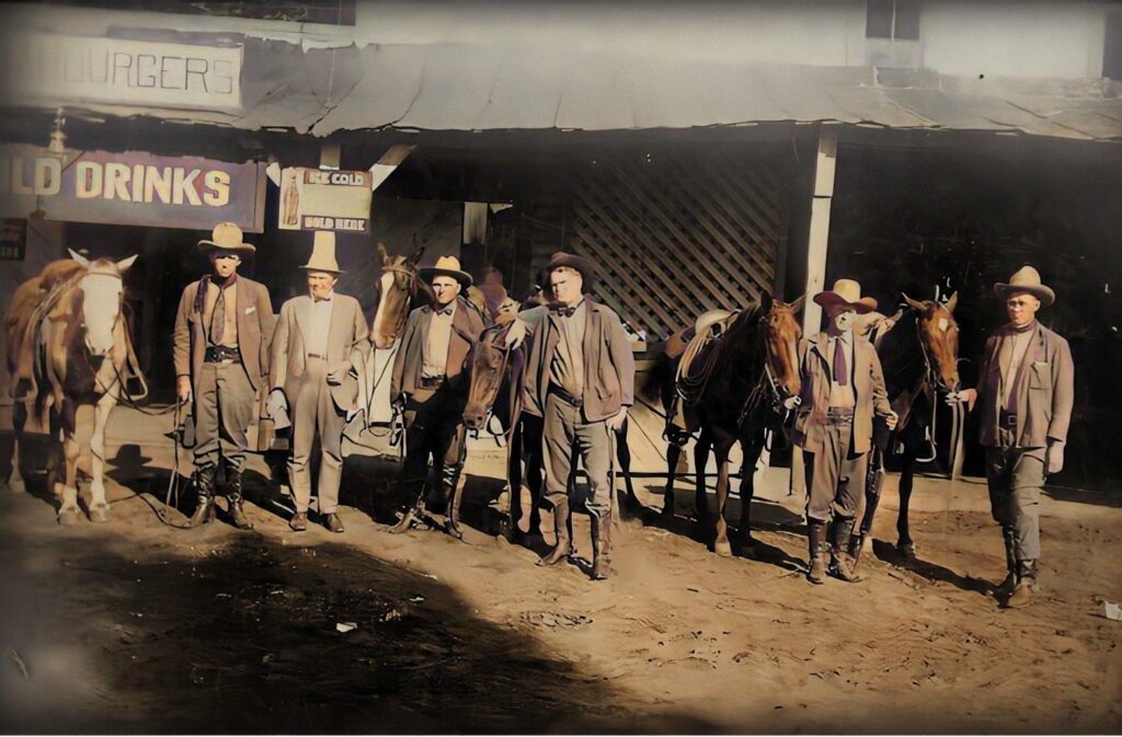 The Texas Rangers with their horses