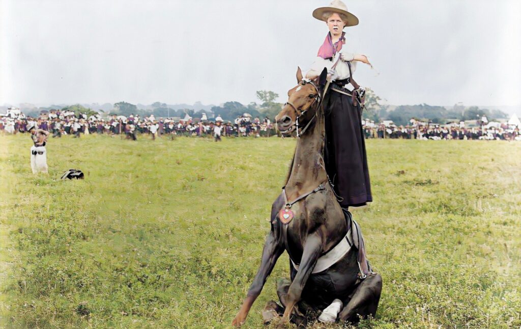 A cowgirl displaying her skills.