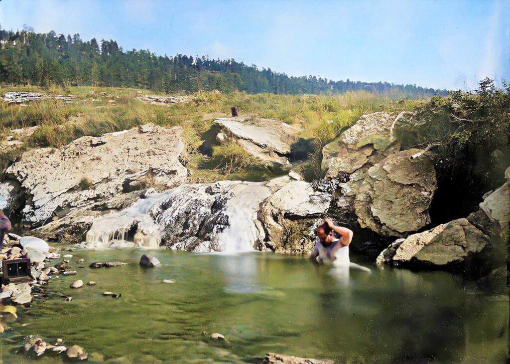 A relaxation at a hot spring.